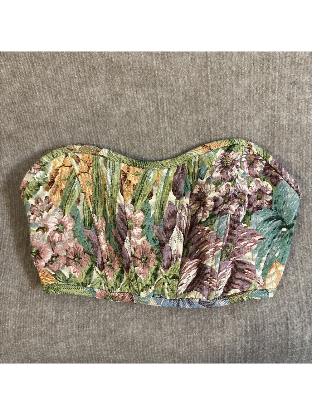 Tic Toc Tapestry Corset Floral Bandeau Lined Lace Back Small Festival Fairy Boho